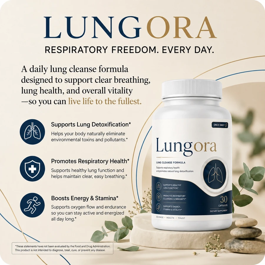 Lungora Lung Cleanse Formula brand overview with key marketed benefits